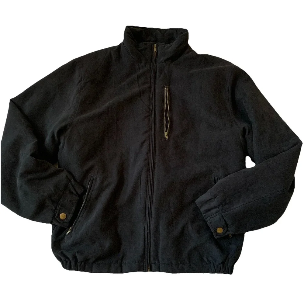Montage Collection Black Faux Suede ZipUp Bomber Jacket With Pockets Size M